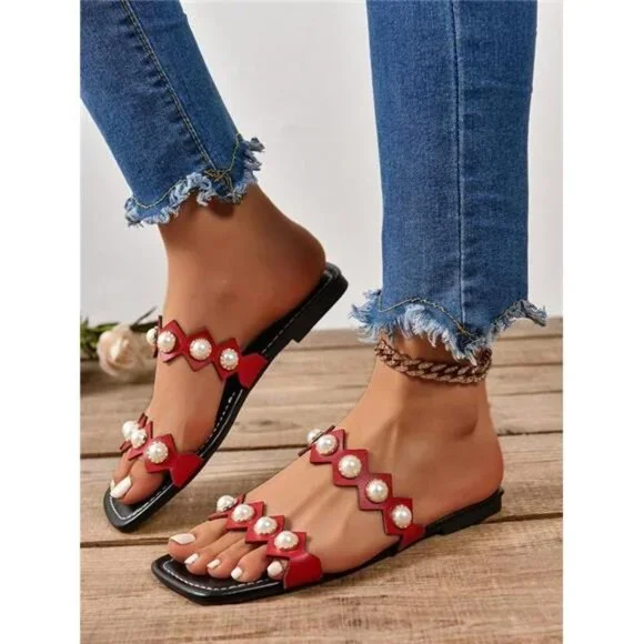 Fashionable Pearl Color Roman Sandals For Women, Perfectly Paired With Skirts